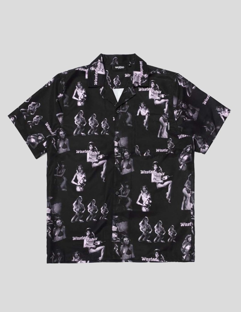 Camisa WASTED PARIS miami camicia allover nero viola